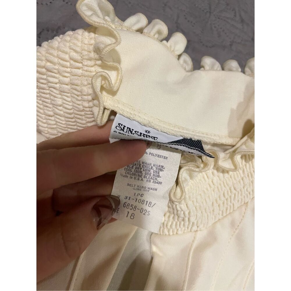 Sunshine Starshine Cream Vintage 1970’s Prairie Cottagecore High Collar Belted W - Picture 8 of 11